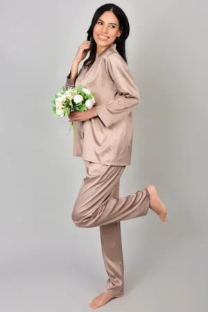 Emerald Teal Satin Maxi Nightgown with Lace Trim