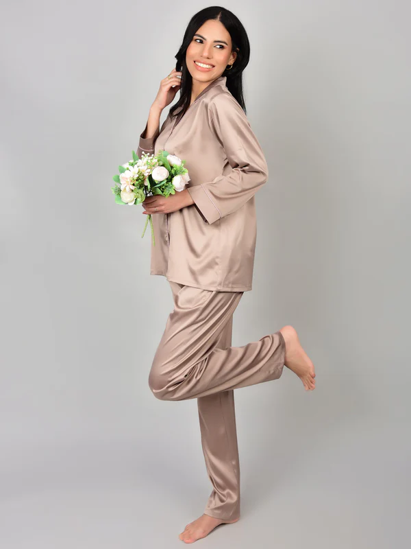 Emerald Teal Satin Maxi Nightgown with Lace Trim