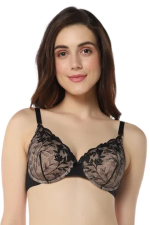 Black Floral Embroidered Lace Underwired Bra