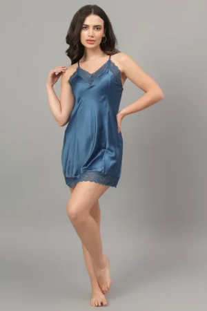 Teal Blue Nighty Set with Short Robe