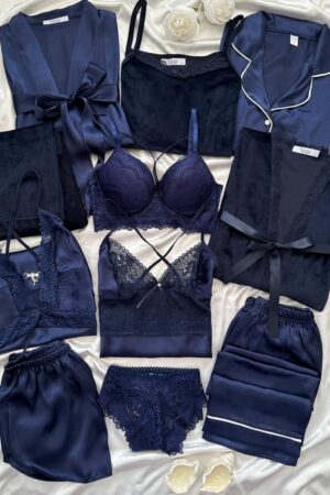 Midnight Blue Ultimate 11-Piece Velvet & Satin Bridal Mega Set
