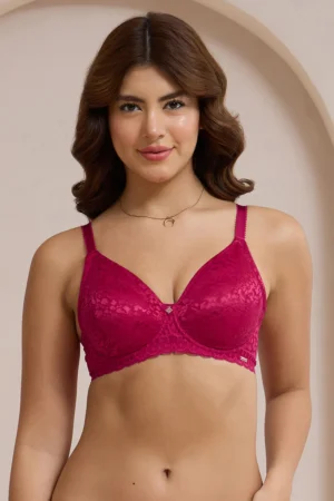 Persian Red All-Over Floral Lace Comfort Bra