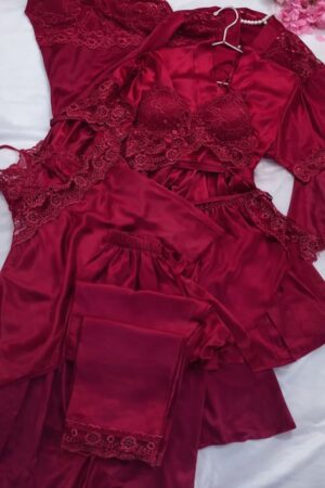 "Royal Burgundy" 11-Piece Luxury Satin Bridal Set with Slippers