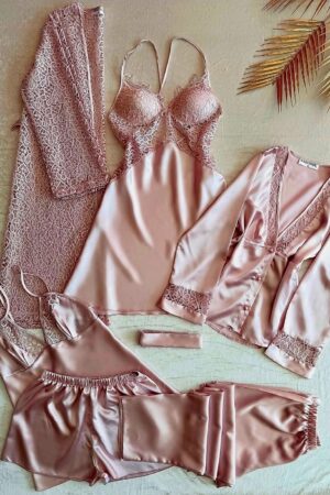 Royal 7-Piece Satin & Lace Trousseau Set