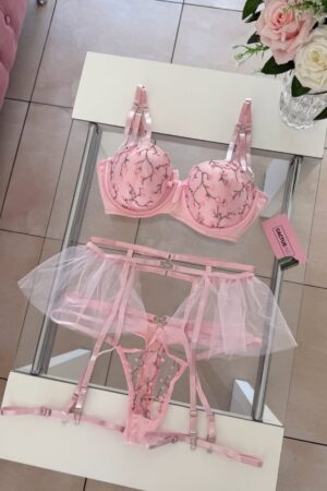 Blush Pink & Floral Embroidered "Tutu" Lingerie Set