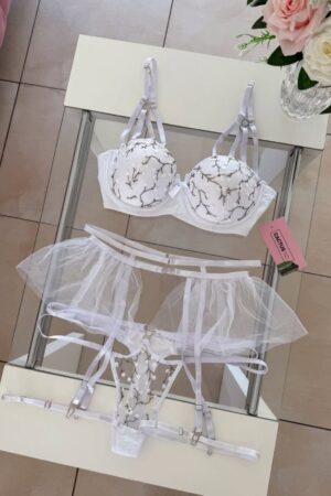 Angelic White & Floral Embroidered "Tutu" Lingerie Set