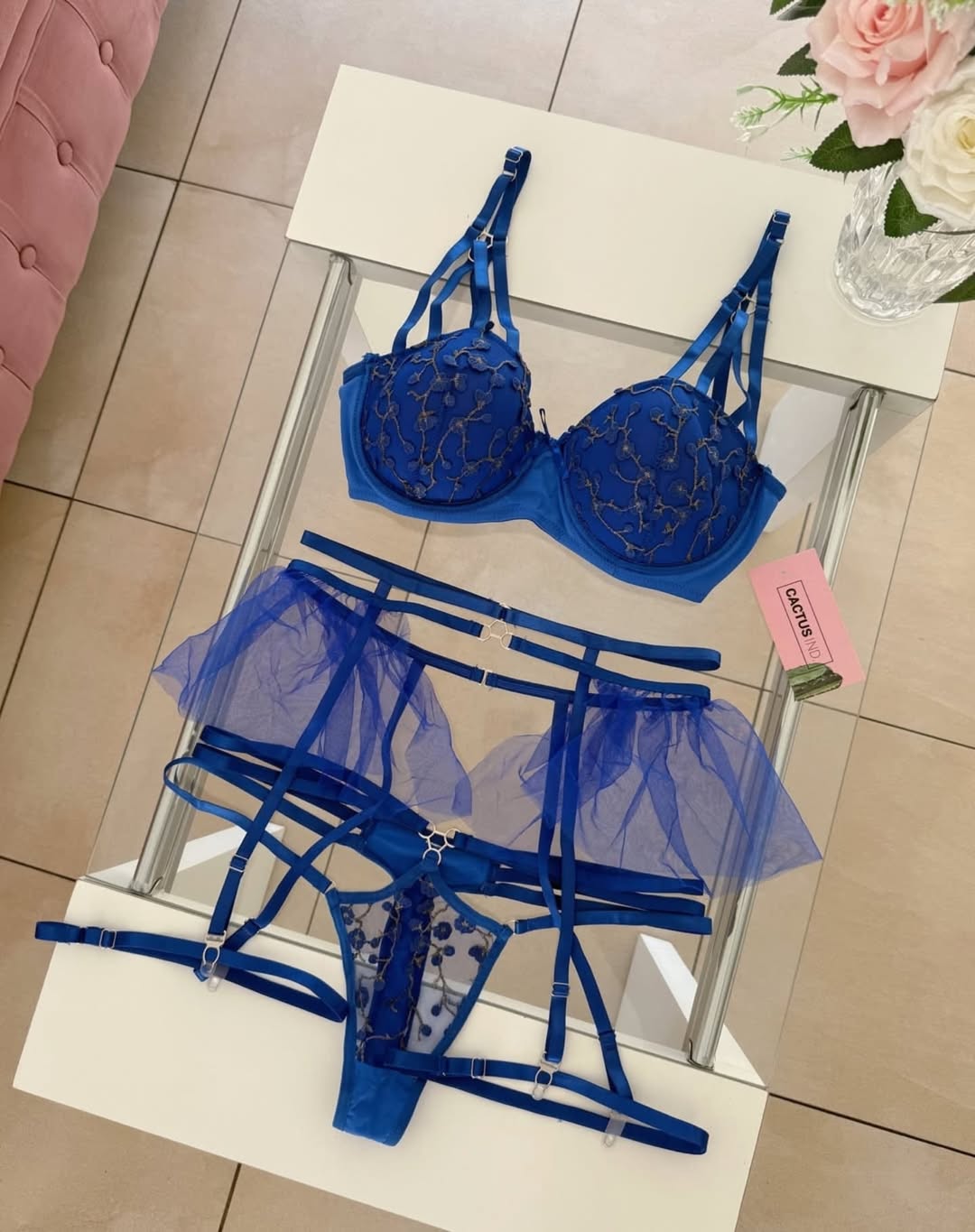 Royal Blue & Gold Embroidered "Tutu" Lingerie Set