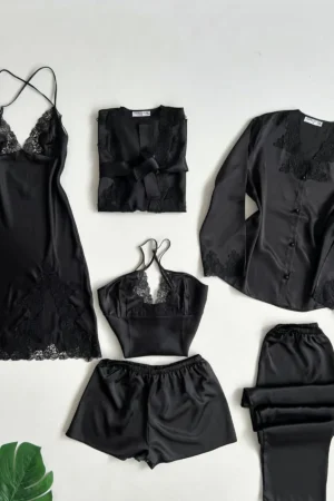 Luxury 7-Piece Satin & Lace Sleepwear Collection (Multi-Color)