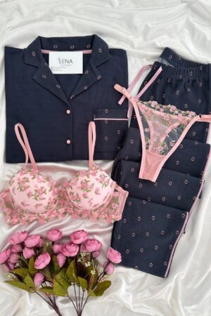 Navy Blue Waffle Knit Pajama Set