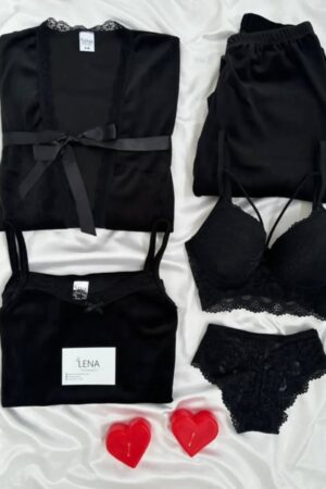 Black Velvet 5-Piece Lounge & Lingerie Set
