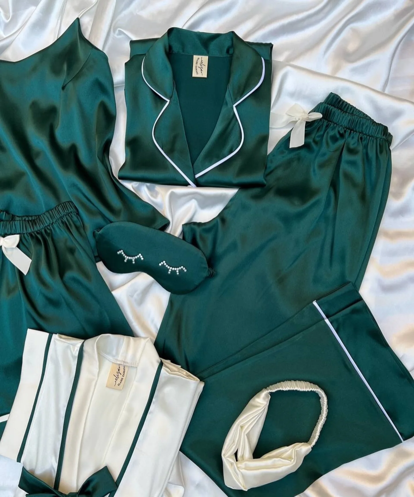 Emerald Green 7-Piece Luxury Satin Loungewear Set - Image 6